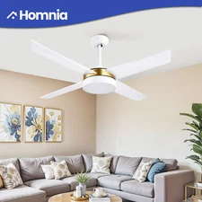 52 Inch Ceiling Fan with LED Bulb and Remote Control 4 Blades Reversible White