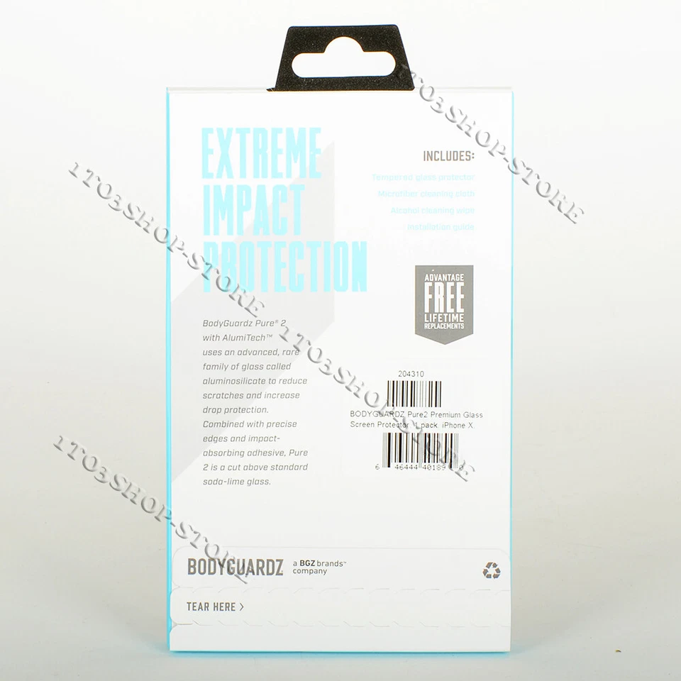 Protector de pantalla de vidrio transparente BodyGuardz Pure 2 iPhone X y iPhone Xs Foto 2 de 3