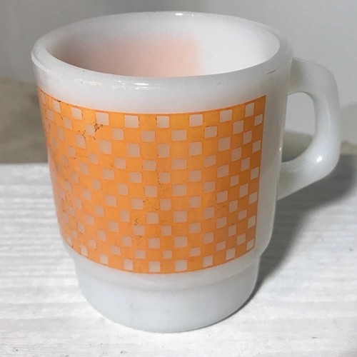 Vtg Anchor Hocking Fire King Mugs Orange White Pattern Milk Glass Set Of 3 USA - Picture 4 of 20