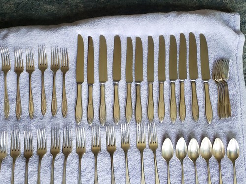 Juego de 12 cubiertos plateados vintage 67 piezas Oneida Community Plate Silver Adam" - Imagen 11 de 14