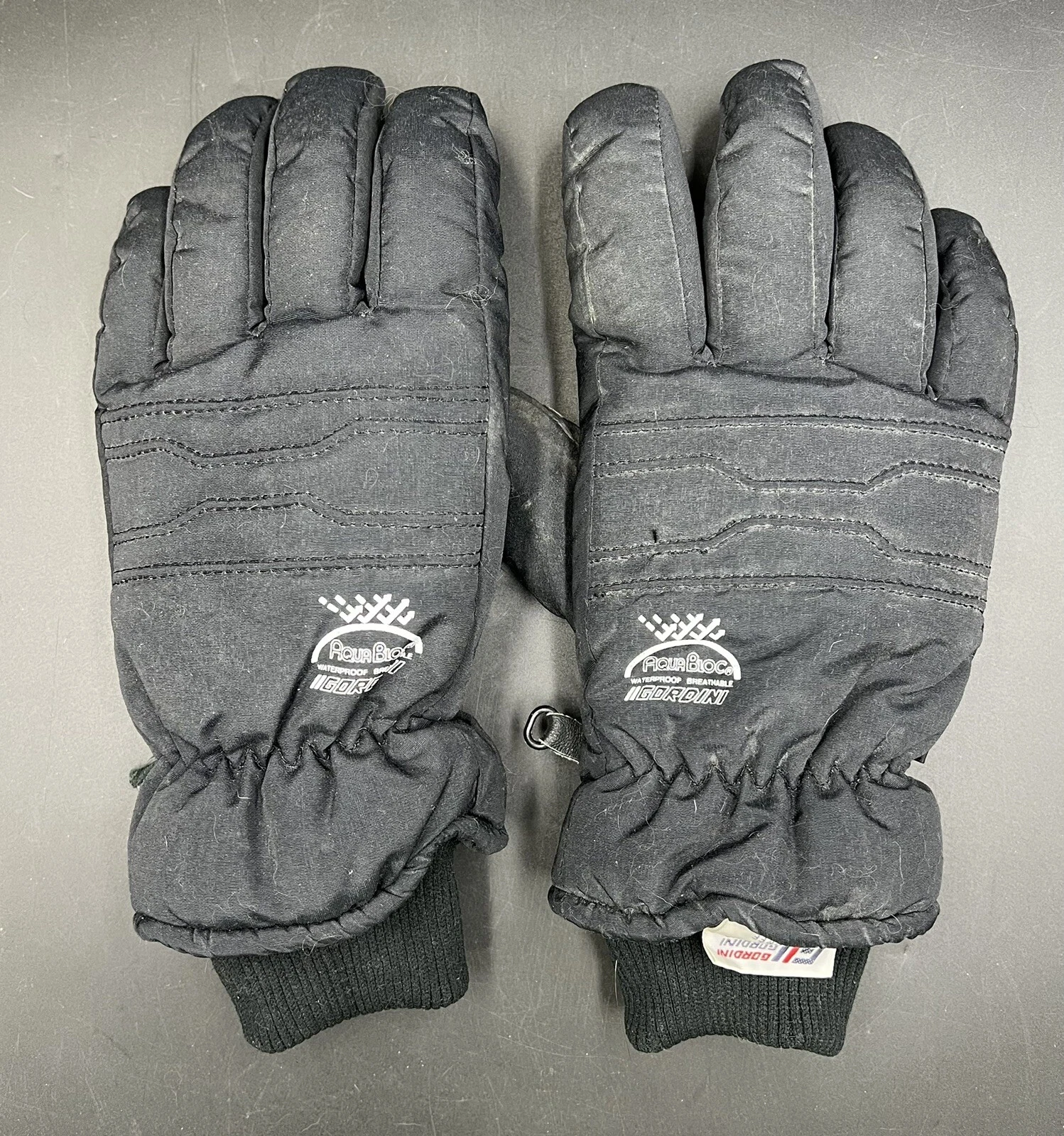 Vintage Gordini AquaBloc Men’s Medium Gloves Black Leather Palm Thinsulate