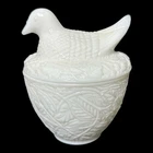 Vintage Avon White Milk Glass Bird Dove on Nest Candy Dish Embossed Leaf Pattern
