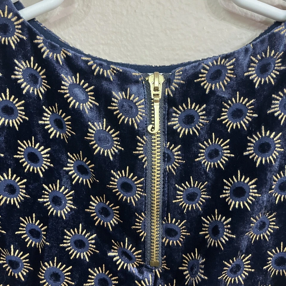 Vestido manga curta padrão explosão solar veludo costura suculento azul marinho 6-7 - Imagem 3 de 4