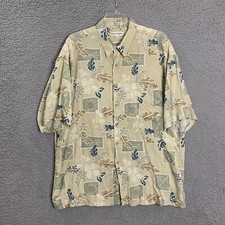 Pierre Cardin Hawaiian Button Up Shirt Mens XL Beige Floral Rayon Short Sleeve
