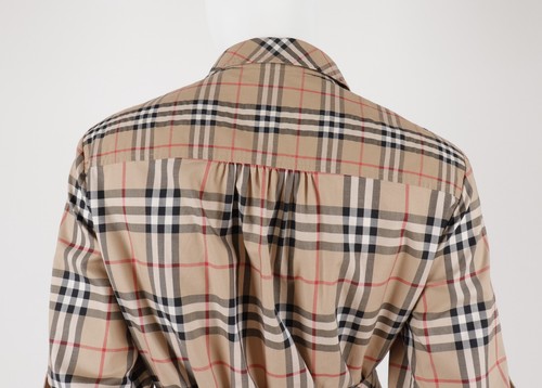 BURBERRY Cotton Beige Checked Belted Long Sleeve Dress Size IT38 170/80A - Picture 6 of 15