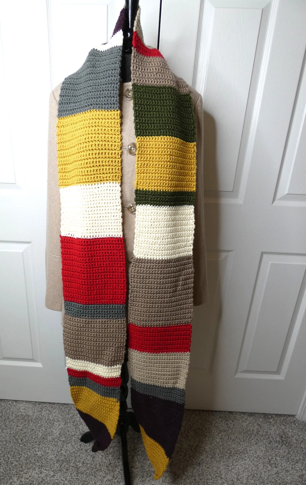 Multicolor Scarf 105x7 Dr Who Extra Long Wide Handmade Crochet Hand Knit NWT