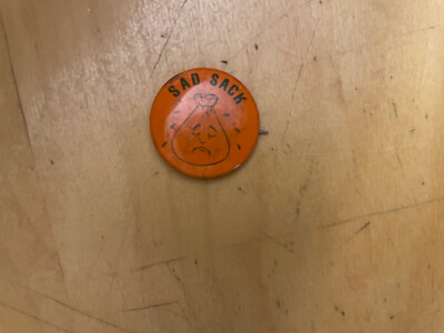SAD SACK CRYING FACE ORANGE VTG BUTTON