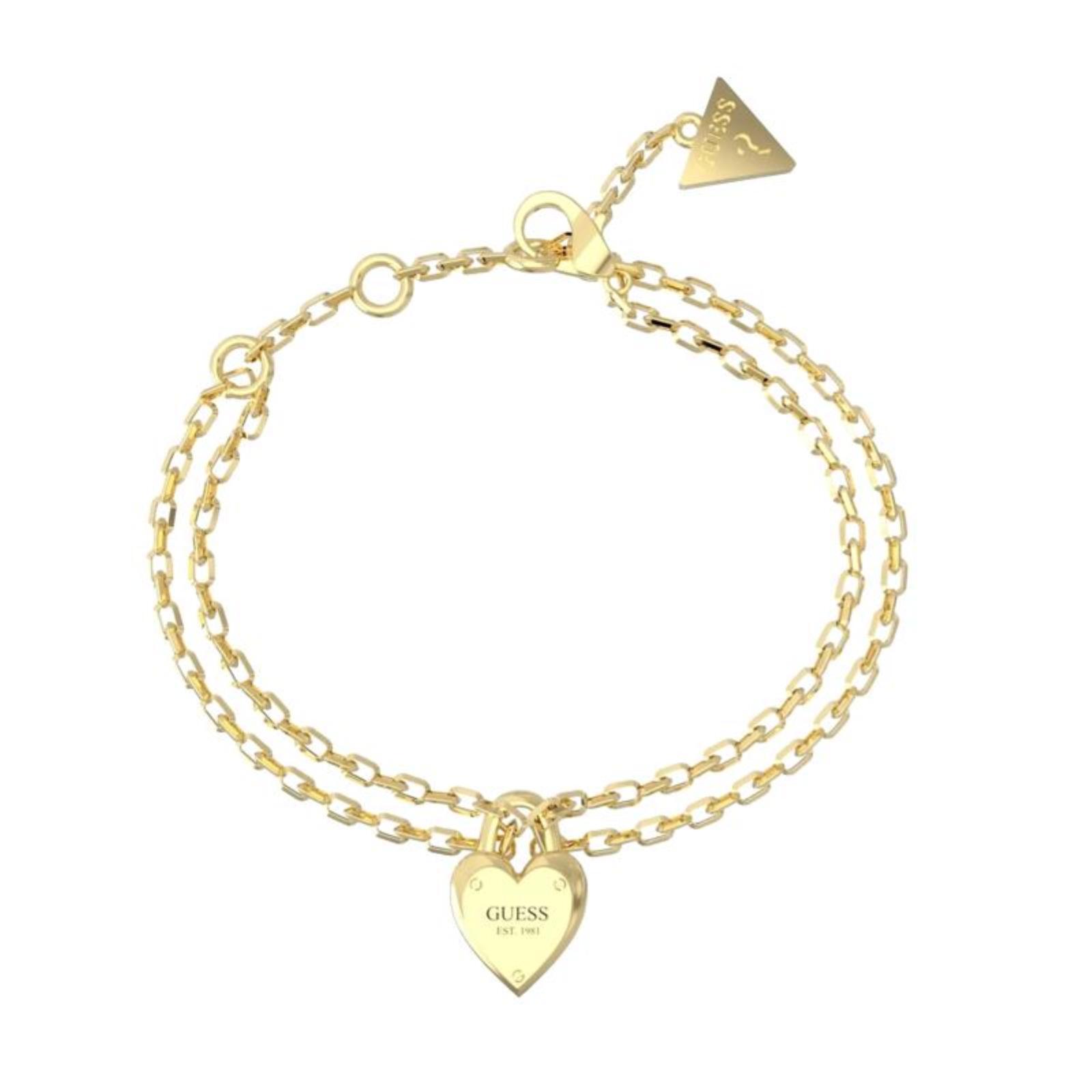 Bracciale Donna GUESS UBB04 211JW YG S Acciaio PVD Oro con Cuore Pendente
