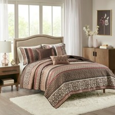 NEW   COZY COUNTRY CHIC LODGE CABIN DARK RED BURGUNDY GREY BROWN QUILT SET