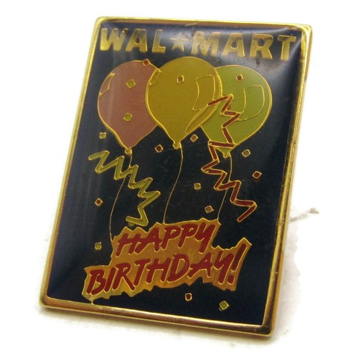 Vintage Walmart Happy Birthday Pin Gold Tone Enamel Balloons Employee Lapel