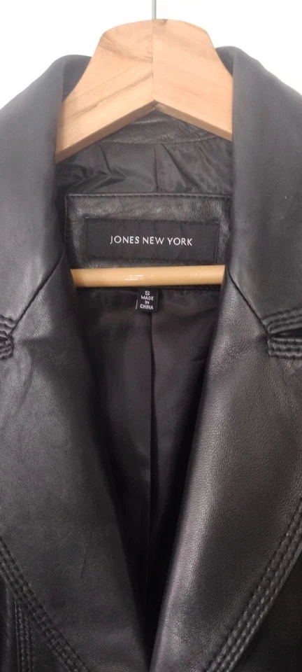 Chaqueta Blazer Jones New York Talla S Cuero Negro Cuello Largo 3 BOTONES Foto 4 de 4