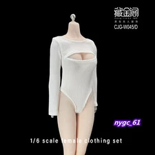 1:6 White Open Chest Stretch Jumpsuit Bodysuit Clothes For 12" Female PH Figure