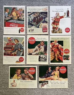 Lot of 8 Vintage ADs Coke Coca Cola Magazine Advertising