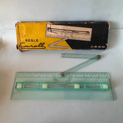 Vintage Caroll Rolling Ruler Geometrie Tech Zeichnung Kompass Arme MI Belgien in Schachtel
