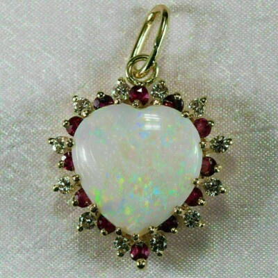 3 Ct Heart Lab-Created Fire Opal & Ruby Pendant 14k Yellow Gold Over Free Chain