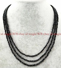 3 Rows Natural 3mm Faceted Black Spinel Round Gemstone Beads Necklace 17-19" AAA