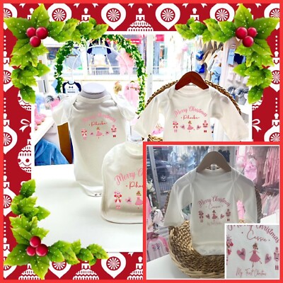   Personalisierte Mädchen erste Weihnachten Latz Weste Grow Pjs 0-18m rosa Nussknacker