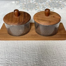 Vintage Luthje Denmark Teak Wood Condiment Set MCM