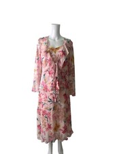 Prima Dress & Cardigan Size 14 Womens EU42 Pink Mix Floral Fit & Flare Strappy