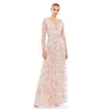 Mac Duggal 67483 Raspberry Floral Applique Long Sleeve Illusion Gown Size 18 NWT
