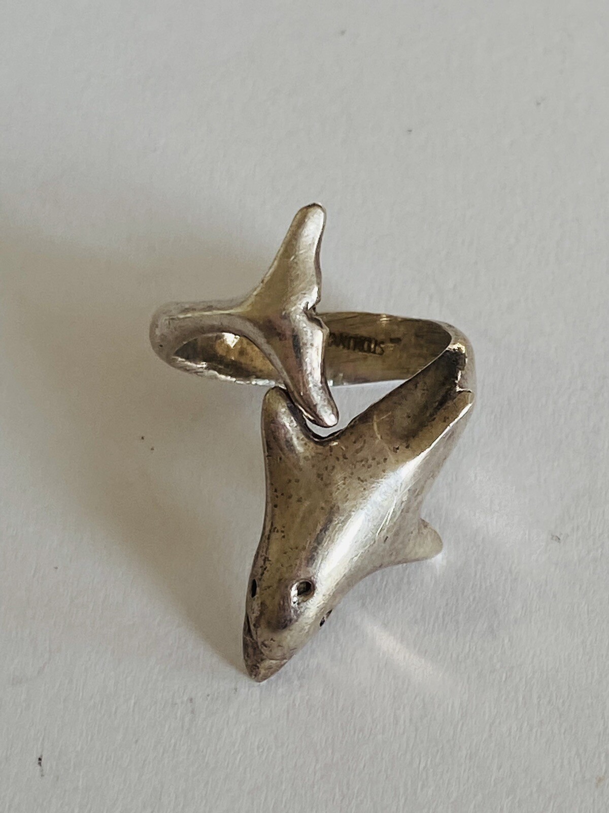 Vintage Solid Sterling Silver Dolphin Bypass Ring… - image 2