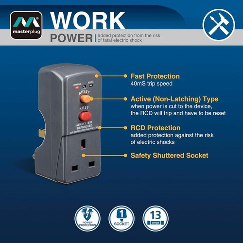 Masterplug Newlec RCD Safety Adaptor Single Safety Circuit Breaker Socket ARCDKG - Picture 5 of 5