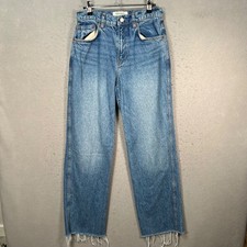Reformation Womens Size 26 Mid-Rise Straight Leg Denim Jean Distressed Hem Blue