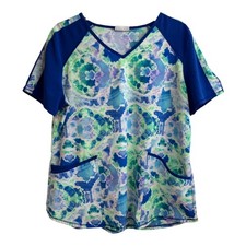 Scrub Star Scrub Top Size M Has Pockets Blue With Water Color Pattern A26