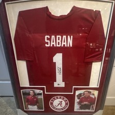  Goat N.Saban Alabama Crimson Tide Framed Autographed Jersey #1 wPhotos Beckett