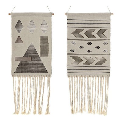 Dekoration zum Aufhängen DKD Home Decor Ethnisch Schwarz Creme Geometrisch Bo