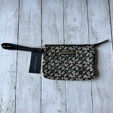 NEW WITH TAGS TOMMY HILFIGER MATERIAL ZIP TOP WRISTLET BLACK GREY