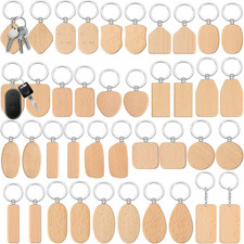 20 Pcs Wood Keychain Blank Unfinished Laser Engraving Blanks with Key Ring Assor