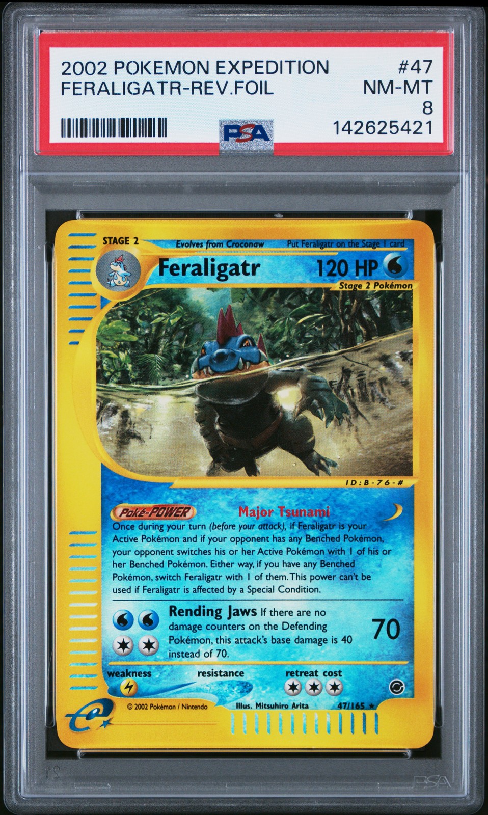 2002 POKEMON EXPEDITION #47 FERALIGATR-REVERSE FOIL PSA 8