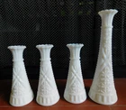 Lot -4 Vintage Milk Glass Star & Bar Bud Vases,  6 And 9 inch -Wedding ,Showers