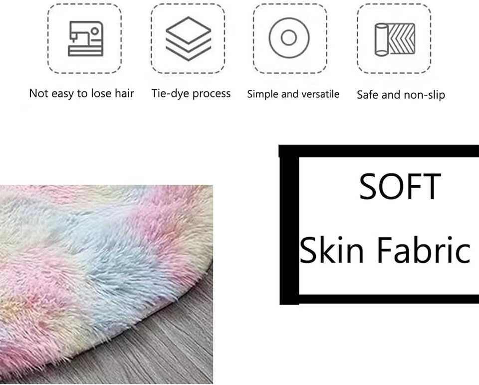 Cute Colorful Rug Round Fluffy Rainbow Area Rugs for Girls Room, Modern Fluffy Colorful ...