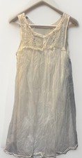 VTG Roebuck Sears Woman White Sleeveless Embroidered Coquette Nightgown Lace S