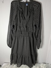 Old Navy Black and Sliver Dress Sheer Sleeves Elastic Waist Lined Party New Year