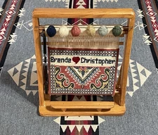 Mini Hand Loom Folk Art Tapestry Brenda & Christopher Geometric Wool Weaving