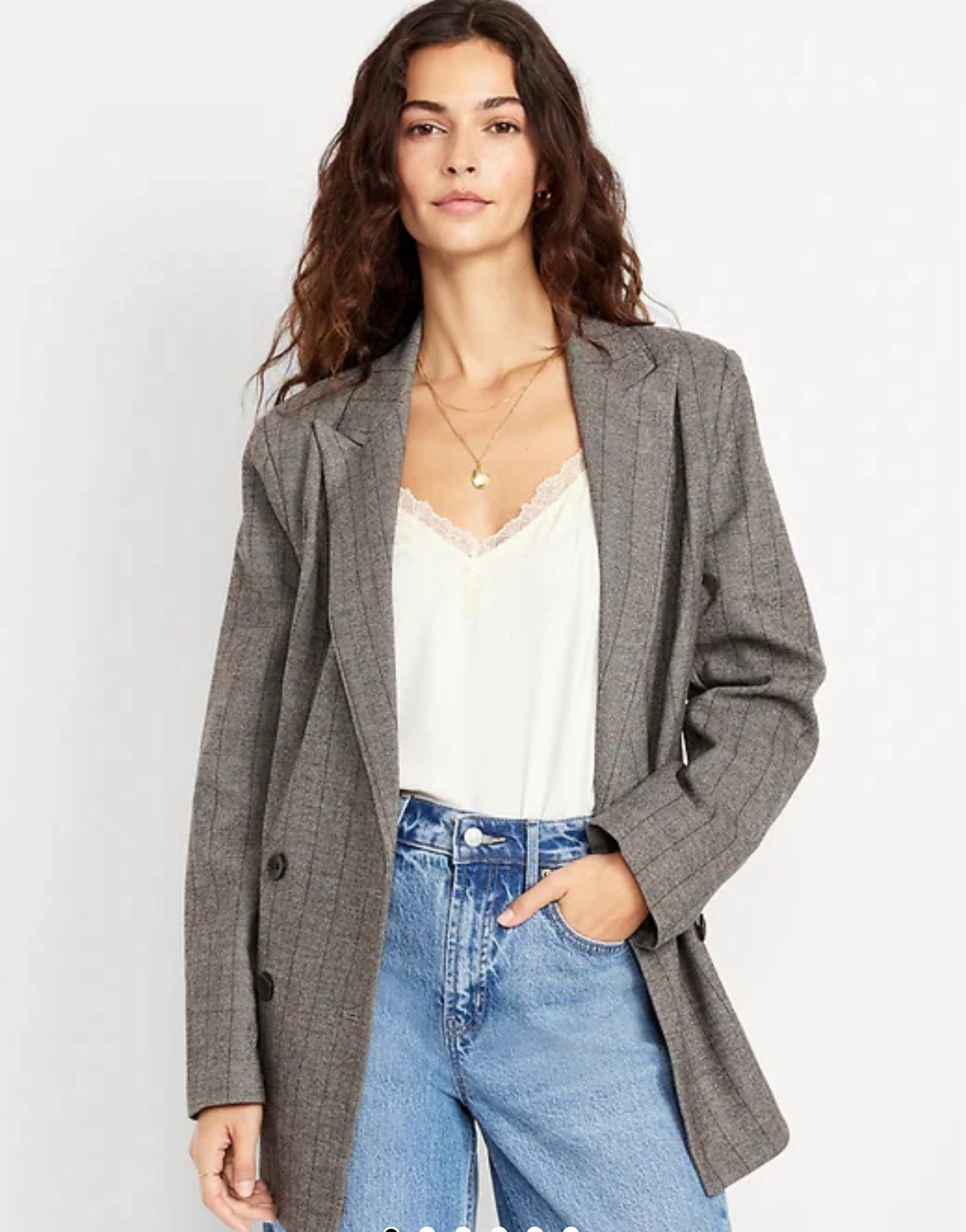 NEW Old Navy Double Breasted Blazer Womens L Petite Jacket Houndstooth Plaid