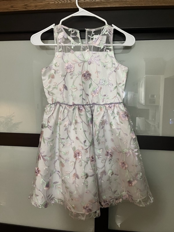 Rare Editions Girls 10/12 Floral Embroidered Mesh Party Dress Pastel Spring East