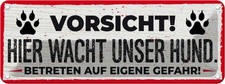 Blechschild 10x27 cm Vorsicht! Hier wacht uner Hund! Hund Deko Geschenk Metall S