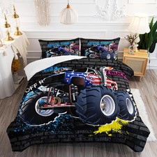 Monster Truck Comforter Set - Full Size, 3-Piece Set Including Quilt and 2 Pi...