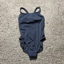 Nike Womens One Piece Swim Suit Grey Blue Large Padded Performance