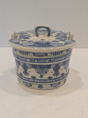 Zenith Gouda Inkwell Lidded Floral Unique Ribbed Bucket Floral Pristine 3'' Tall 