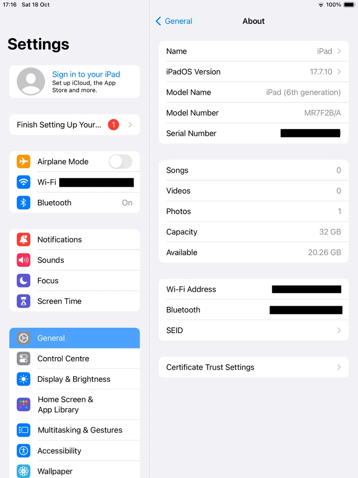 Apple iPad (6th Generation) - 32GB, WiFi, iPadOS v17 - Fully working - Image 3 of 4