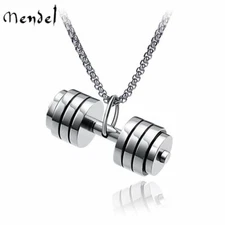 MENDEL Mens Stainless Steel Barbell Gym Weight Lifting Dumbbell Necklace Pendant