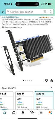 10Gb Dual LAN Base-T PCI-e Network Card, Intel X540 Controller, NICGIGA X540-t2