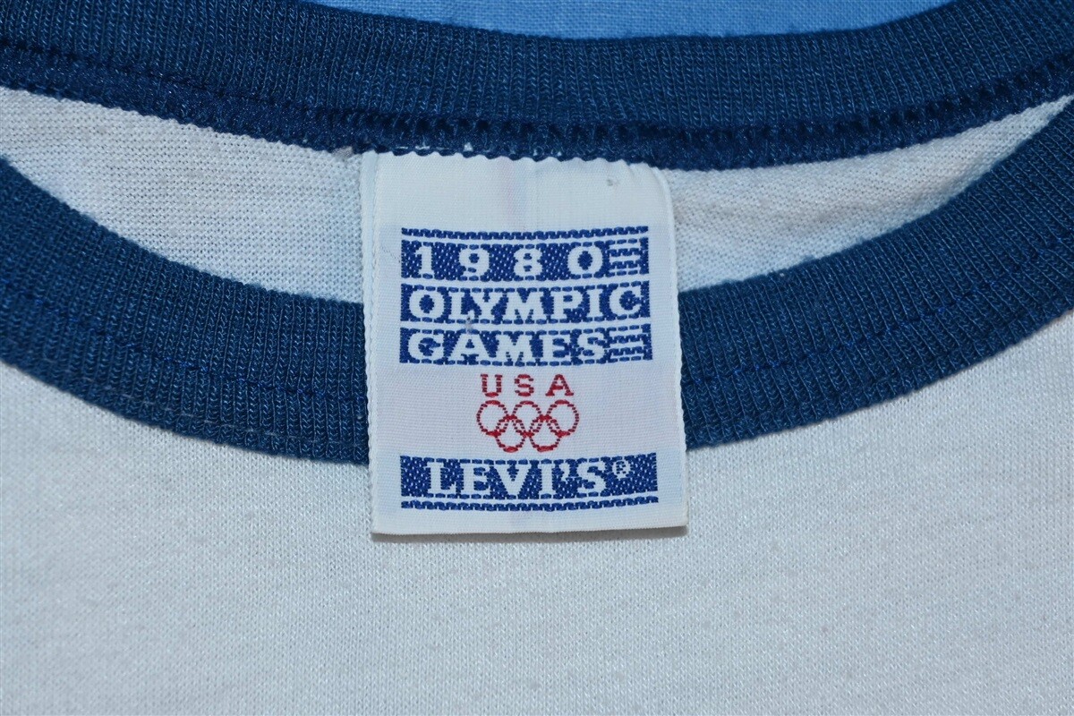 vintage 80s LEVIS 1980 OLYMPIC GAMES WHITE RINGS LAKE PLACID