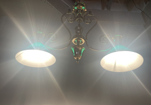 Vtg Chandelier EMERALITE Green Glass Billiards Pool Table Light Lamp Kitchen Bar - Picture 4 of 24