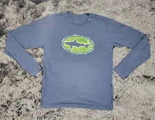 Dogfish Head Craft Brewed Ales T-Shirt Men's Small Blue Shark Beer Long Sleeve